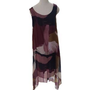 CT1784 Anna Melani Sleeveless Lined Abstract Pattern High Low Dress M
